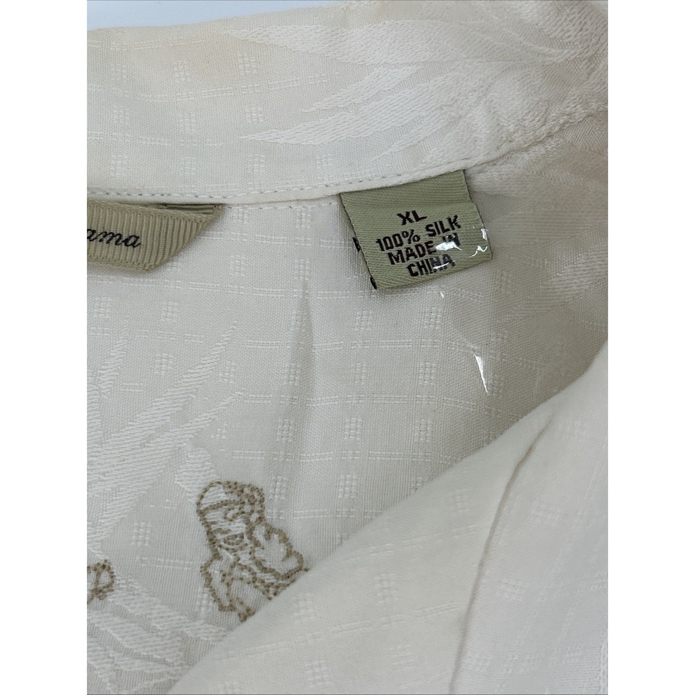 Tommy Bahama Mens XL Silk Short Sleeve Shirt Cream Bamboo Jacquard - Picture 5 of 9